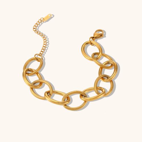 Stainless Steel Jewelry Bracelet, 316L Stainless Steel, with 5cm extender chain, 18K gold plated, fashion jewelry & for woman, nickel, lead & cadmium free, Length:Approx 17 cm, Sold By Pair
