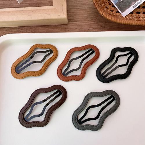 Hair Snap Clips, PU Leather, with Tibetan Style, handmade, for woman & hollow, 72x45mm, Approx 5PCs/Lot, Sold By Lot