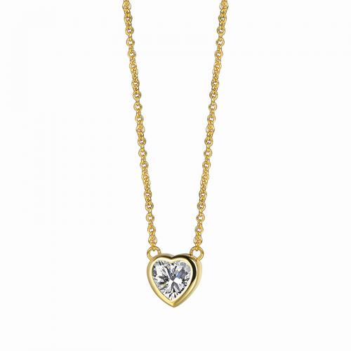 Cubic Zircon Micro Pave Brass Necklace, Heart, plated, micro pave cubic zirconia & for woman, golden, Length:Approx 45-55 cm, Sold By PC