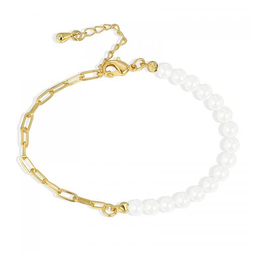 Bracelets en laiton, avec Shell Pearl, Placage, pour femme, doré, Vendu par PC