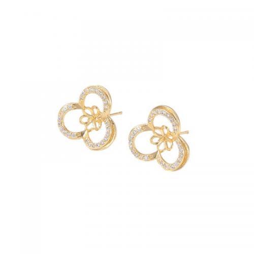 Brass Earring Stud Component, plated, DIY & different styles for choice & micro pave cubic zirconia, golden, Sold By Pair