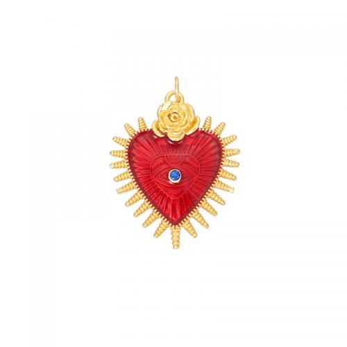 Cubic Zirconia Micro Pave Brass Pendant Heart plated DIY & micro pave cubic zirconia & enamel gold Sold By PC