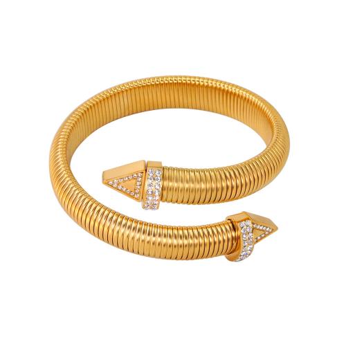 Stainless Steel Bangle 304 Stainless Steel 18K gold plated fashion jewelry & micro pave cubic zirconia & for woman golden Inner Approx 60mm Sold By PC