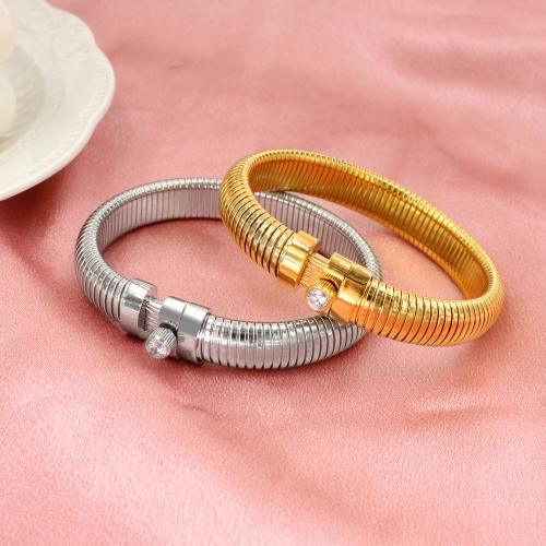 Stainless Steel Bangle, 304 Stainless Steel, different size for choice & micro pave cubic zirconia & for woman, more colors for choice, Inner Diameter:Approx 60mm, Sold By PC