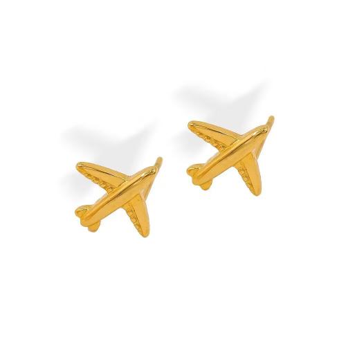 Stainless Steel Stud Earrings 304 Stainless Steel Airplane fashion jewelry & for woman golden Sold By Pair