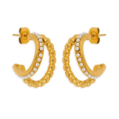 Edelstahl Ohrringe, 304 Edelstahl, mit Kunststoff Perlen, Modeschmuck & für Frau, goldfarben, 21x8mm, verkauft von Paar