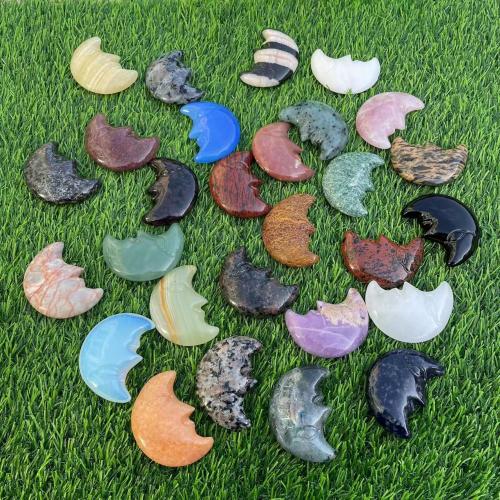 Fashion Decoration, Gemstone, Moon, Carved, for home and office, Random Color, 70mm, Sold By PC