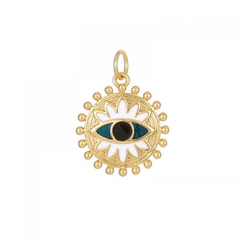 Evil Eye Pendants Brass with Plastic Pearl plated DIY & micro pave cubic zirconia & enamel golden Sold By PC