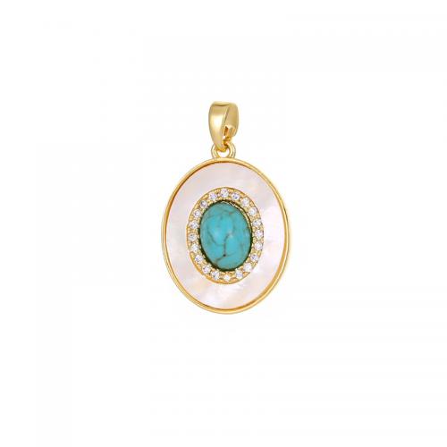 Cubic Zirconia Micro Pave Brass Pendant with turquoise & White Shell plated DIY & micro pave cubic zirconia Sold By PC