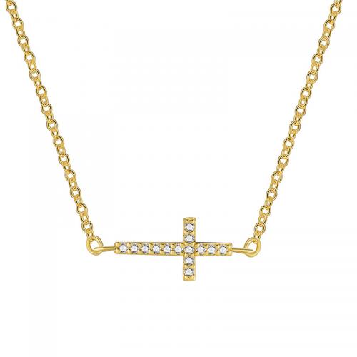 Cubic Zircon Micro Pave Brass Necklace Cross plated micro pave cubic zirconia & for woman golden Length Approx 45-50 cm Sold By PC