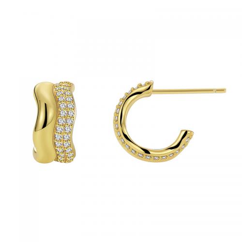 Boucles d'oreilles en laiton zircon cubique pavent, Placage, pavé de micro zircon & pour femme, doré, Vendu par paire