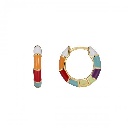 Messing Spring hoop oorbellen, plated, voor vrouw & epoxy sticker, meer kleuren voor de keuze, Verkocht door pair