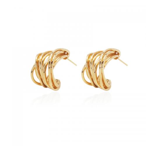 Brass Stud Earring, plated, for woman, gold, 20x25mm, Sold By Pair