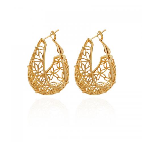 Brass Leverback Earring, plated, for woman, gold, 38x34mm, Sold By Pair