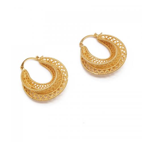 Messing Spring hoop oorbellen, plated, voor vrouw, goud, 37x32mm, Verkocht door pair