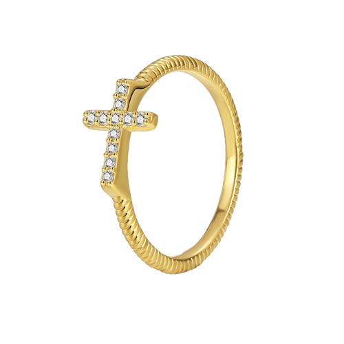 Cubic Zirconia Micro Pave Brass Ring Cross plated & micro pave cubic zirconia & for woman Sold By PC
