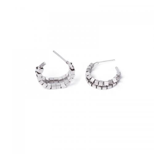 Brass Stud Earring, plated, for woman, silver color, 25x22mm, Sold By Pair