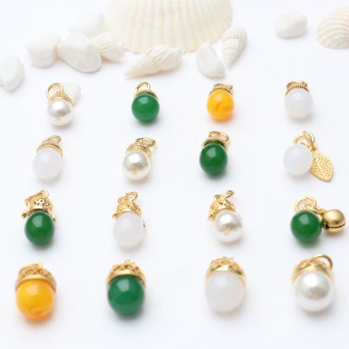 ABS Plastic Pendants ABS Plastic Pearl with Brass gold color plated DIY Sold By PC