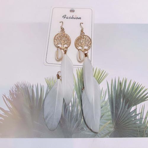 Fashion Feather Earring, with Shell & Tibetan Style, gold color plated, fashion jewelry & Bohemian style & for woman, more colors for choice, 140mm, Sold By Pair