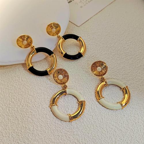Tibetan Style Drop Earrings, Donut, gold color plated, fashion jewelry & for woman & enamel & hollow, more colors for choice, 35x55mm, Sold By Pair