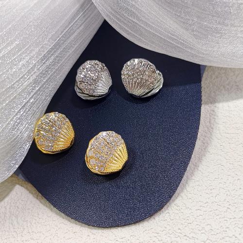 Boucles d'oreilles en alliage de zinc, avec zircon cubique, coquille, Placage, bijoux de mode & pour femme, plus de couleurs à choisir, 12x17mm, Vendu par paire