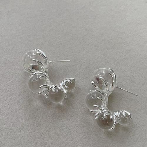 Tibetan Style Stud Earring, with Crystal, silver color plated, fashion jewelry & for woman, clear, 30mm, Sold By Pair