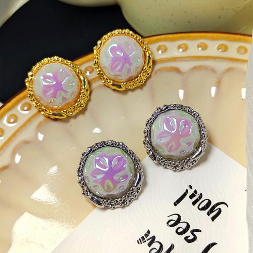 Tibetan Style Stud Earring, with Resin, Round, plated, fashion jewelry & for woman, more colors for choice, 18x28mm, Sold By Pair