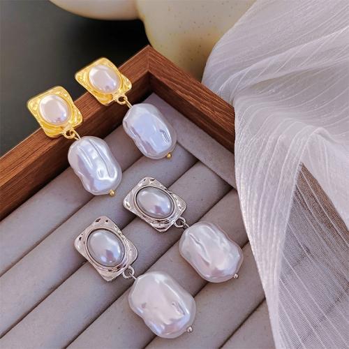 Tibetan Style Drop Earrings, with Plastic Pearl, plated, fashion jewelry & for woman, more colors for choice, 14x56mm, Sold By Pair