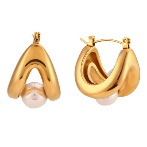 Stainless Steel Lever Back Earring 316L Stainless Steel with Plastic Pearl 18K gold plated fashion jewelry & for woman nickel lead & cadmium free Sold By Pair