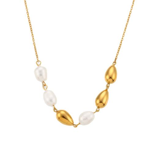 Stainless Steel Jewelry Necklace 316L Stainless Steel with Freshwater Pearl with 5cm extender chain 18K gold plated fashion jewelry & for woman nickel lead & cadmium free Length Approx 45 cm Sold By PC