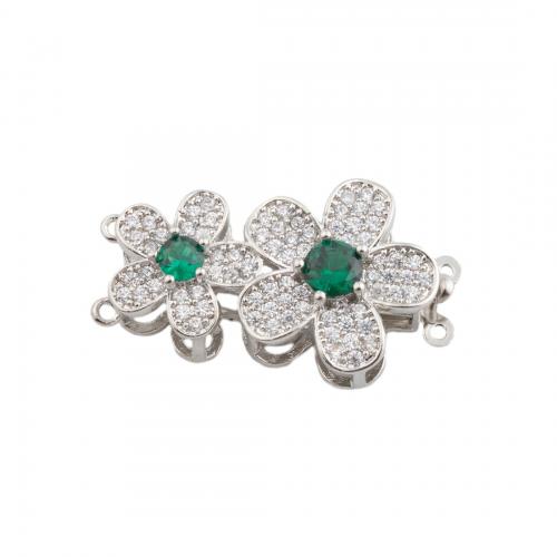 Brass Box Clasp Flower platinum color plated DIY & micro pave cubic zirconia nickel lead & cadmium free Approx 0.5mm Sold By PC