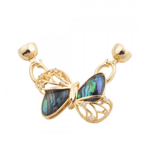 Brass Bracelet Findings with Abalone Shell Butterfly 14K gold plated DIY & micro pave cubic zirconia nickel lead & cadmium free Approx 1mm Sold By PC