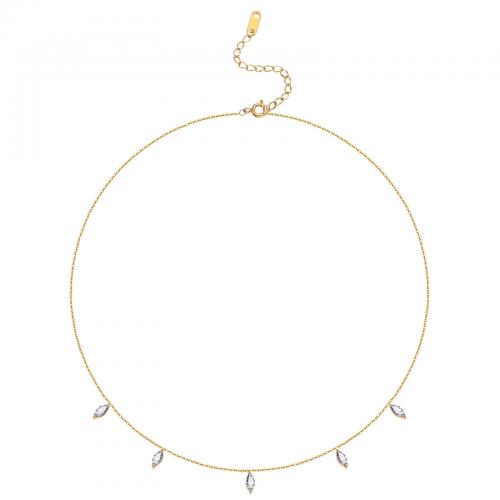 Stainless Steel Jewelry Necklace, 304 Stainless Steel, with 5cm extender chain, 18K gold plated, fashion jewelry & micro pave cubic zirconia & for woman, golden, Length:Approx 45 cm, Sold By PC