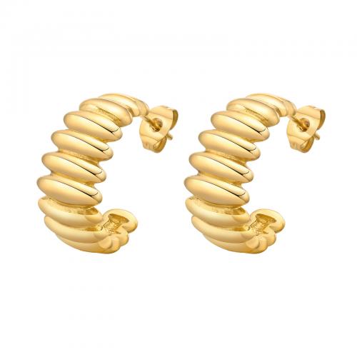 Stainless Steel Stud Earrings 304 Stainless Steel 18K gold plated fashion jewelry & for woman golden 21mm Sold By Pair