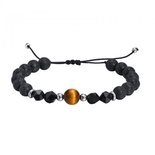 Gemstone Bracelets, Lava, with Tiger Eye & Agate, Adjustable & fashion jewelry & for man, Length:Approx 18-30 cm, Sold By PC