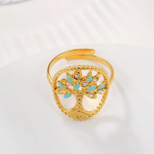 nehrđajućeg Čelik vještački dijamant Finger Ring, 304 nehrđajućeg čelika, modni nakit & za žene & s Rhinestone, zlatan, Prodano By PC