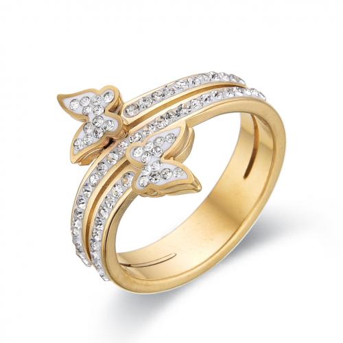 Rhinestone-Edelstahl -Finger-Ring, 304 Edelstahl, Schmetterling, Modeschmuck & verschiedene Größen vorhanden & für Frau & mit Strass, keine, verkauft von PC
