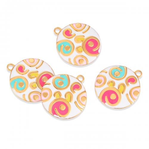 Stainless Steel Pendants 304 Stainless Steel Round gold color plated DIY & enamel multi-colored Sold By Bag