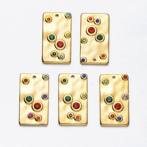 Stainless Steel Pendants 304 Stainless Steel with Cubic Zirconia Square gold color plated DIY multi-colored Sold By Bag