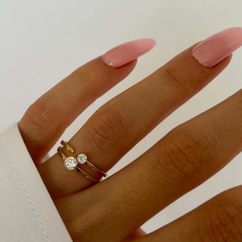 Titanium Čelik Finger Ring, 2 komada & različite veličine za izbor & micro utrti kubni cirkonij & za žene, nikal, olovo i kadmij besplatno, Prodano By Set