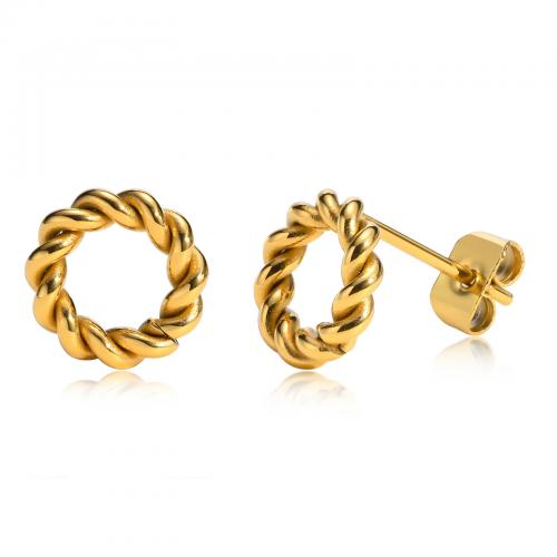 Stainless Steel Stud Earrings 304 Stainless Steel Round gold color plated fashion jewelry & for woman & hollow nickel lead & cadmium free 9.40mm Sold By Pair