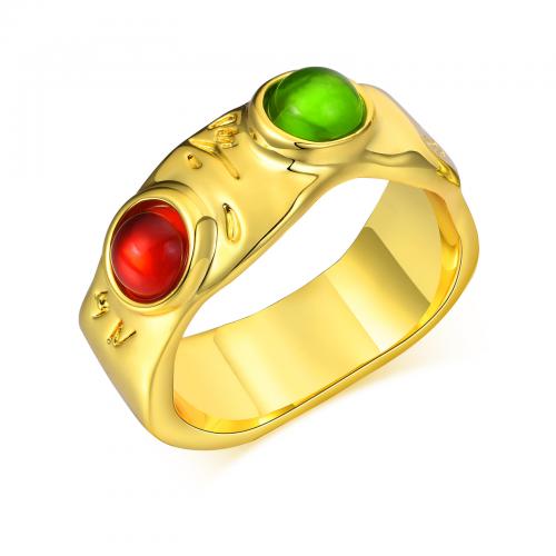 Brass δάχτυλο του δακτυλίου, Ορείχαλκος, με Ρητίνη, για τη γυναίκα, χρυσός, νικέλιο, μόλυβδο και κάδμιο ελεύθεροι, wide:16.2mm, Sold Με PC