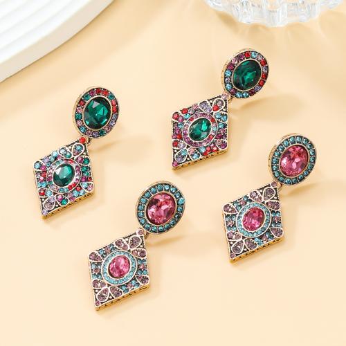 Zinc Alloy Stud Earring Rhombus fashion jewelry & for woman & with rhinestone nickel lead & cadmium free Sold By Pair