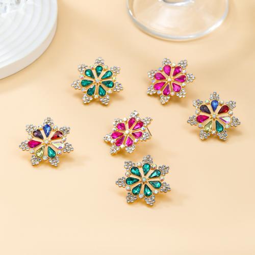 Tibetan Style Stud Earring, Flower, fashion jewelry & for woman & with rhinestone, more colors for choice, nickel, lead & cadmium free, 32x34mm, Sold By Pair