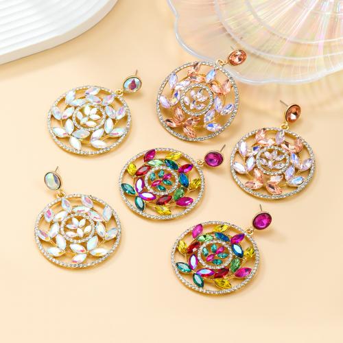 Zinc Alloy Stud Earring Round fashion jewelry & for woman & with rhinestone & hollow nickel lead & cadmium free Sold By Pair