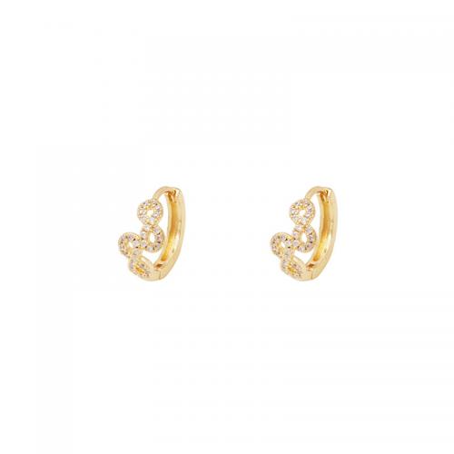 Boucles d'oreilles en laiton zircon cubique pavent, Placage, pavé de micro zircon & pour femme, doré, 14x15mm, Vendu par paire