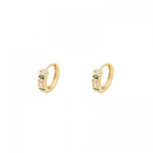 Cubic Zirconia Micro Pave Brass Earring, plated, micro pave cubic zirconia & for woman, golden, 14x14mm, Sold By Pair