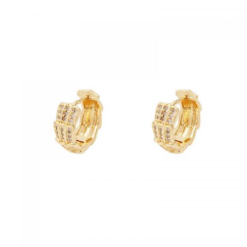 Cubic Zirconia Micro Pave Brass Earring, plated, micro pave cubic zirconia & for woman, golden, 15x16mm, Sold By Pair
