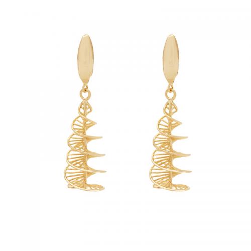 Huggie hoepel Drop Earrings, Messing, plated, voor vrouw, gouden, 63x18mm, Verkocht door pair