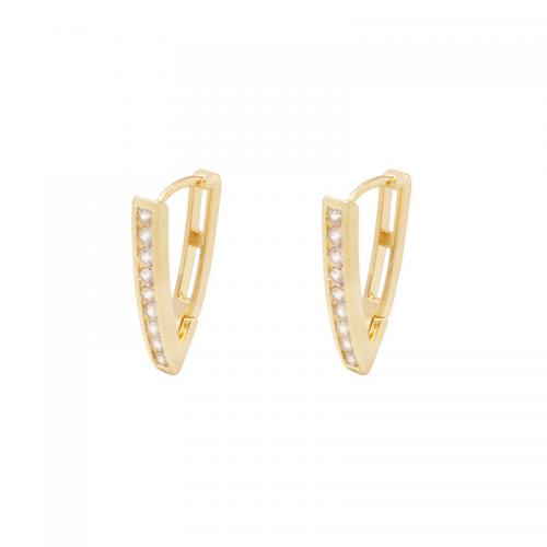 Cubic Zirconia Micro Pave Brass Earring, plated, micro pave cubic zirconia & for woman, golden, 23x12mm, Sold By Pair